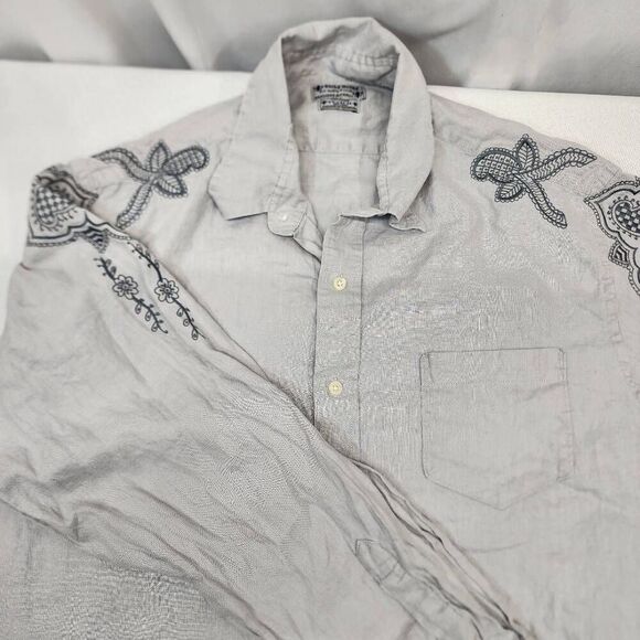 Lucky Brand Linen Shirt Size XXL Embroidered Long-Sleeve Button-up Men's Grey - Picture 5 of 5